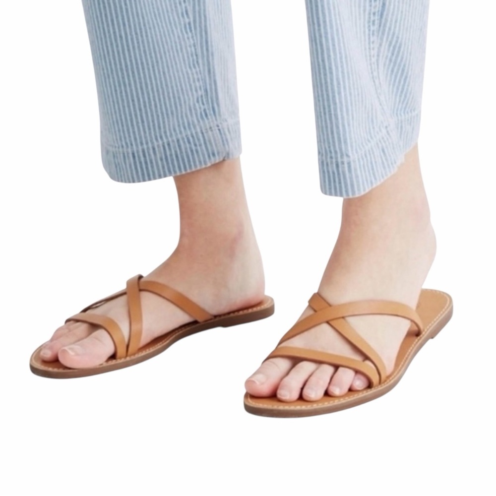 Madewell The Boardwalk Tan Leather Skinny Strap Slide Sandals Shoes size 7.5